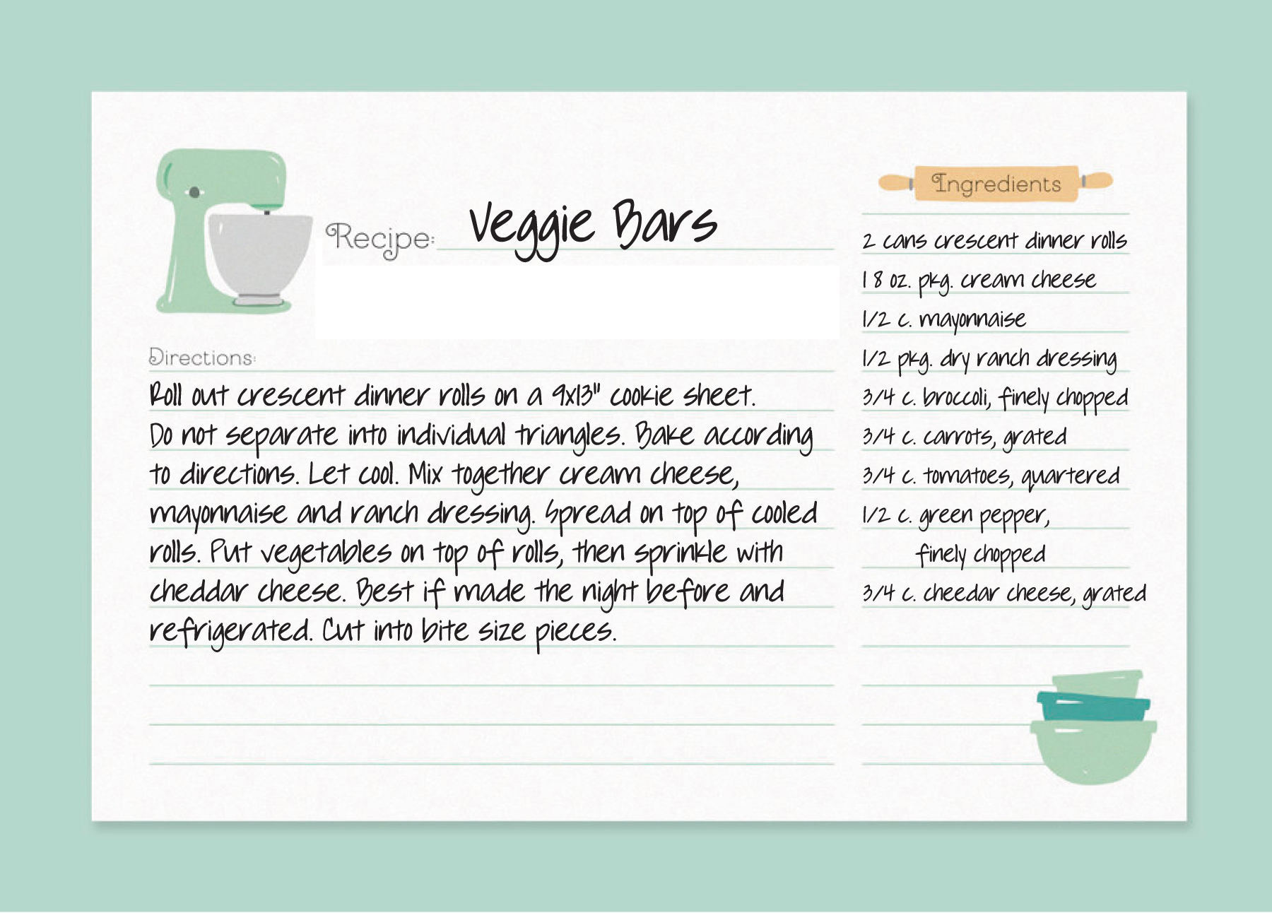 Recipe: Veggie Bars